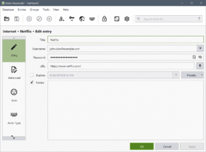 KeePassXC giriş düzenleme ekranı