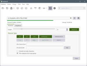 KeePassXC gelişmiş parola oluşturucu